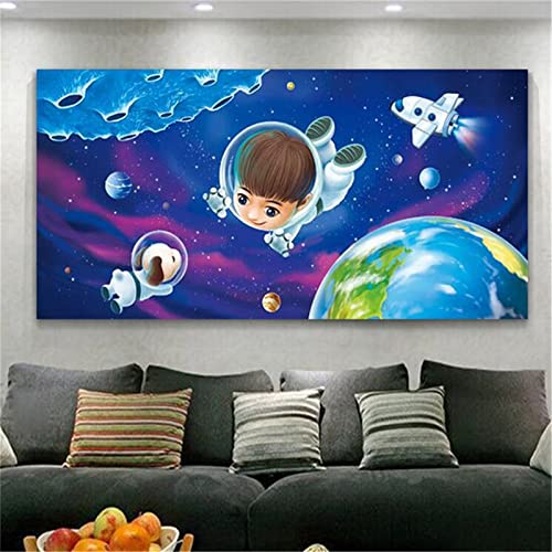 Diamond Painting Astronaut Erde,5D Diamant Painting Bilder Groß Vollbohrer,DIY Malen nach Zahlen Diamant Malerei Kit Kinder Cross Stickerei für Home Wand Dekoration-Round Drill,30x60cm von Tinnoon