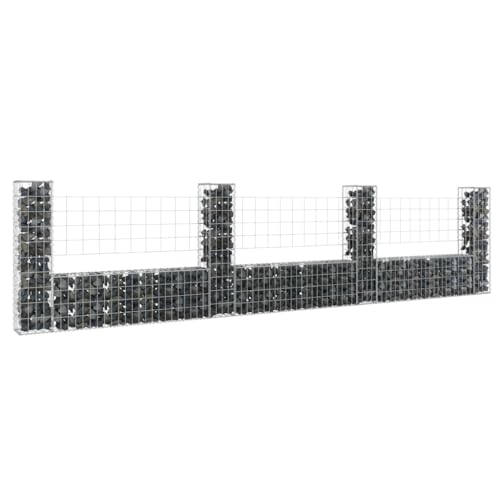 Tino Tech Gabione U Form aus Eisen 380x20x100 cm Silber Steinkorb Gabionen Körbe Gabionen Zaun Gartenmauer Gabione aus Metall Garten Gabione Pflanzenwand Gabionen Gitter von Tino Tech