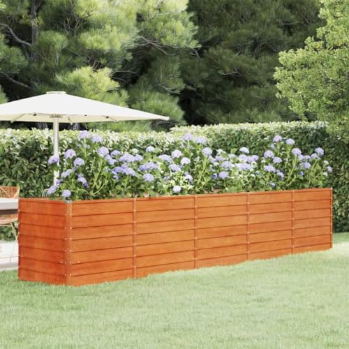 Tino Tech Garten-Hochbeet 400x80x77 cm Cortenstahl Raised Bed Pflanzkübel Pflanzgefäße für Draußen Pflanzbeet Kräuterbeet Pflanzenbeet Gemüsebeet Gartenbeet aus Metall Blumenbeet Rostig von Tino Tech