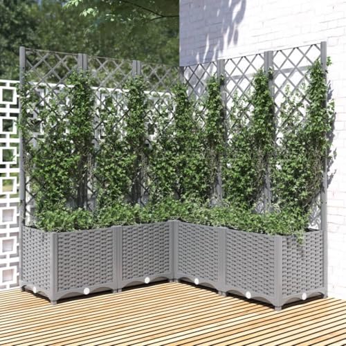 Tino Tech Pflanzkübel mit Rankgitter 120x120x136 cm PP Gartenbeet Blumenbeet Pflanzenbeet Blumenkübel für Balkon Blumenkasten Garten Pflanzkasten Balkonkasten Anzuchtbeet Gemüsebeet Hellgrau von Tino Tech
