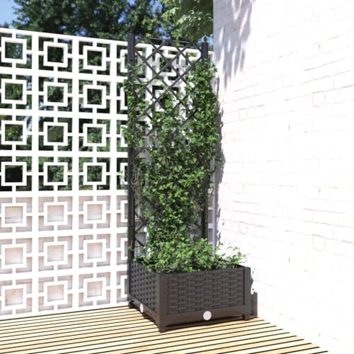 Tino Tech Pflanzkübel mit Spalier 40x40x121,5 cm PP Pflanzenbeet Blumenkübel für Balkon Blumenkasten Garten Pflanzkasten Balkonkasten Pflanzbeet Gemüsebeet Gartenbeet Blumenbeet Schwarz von Tino Tech