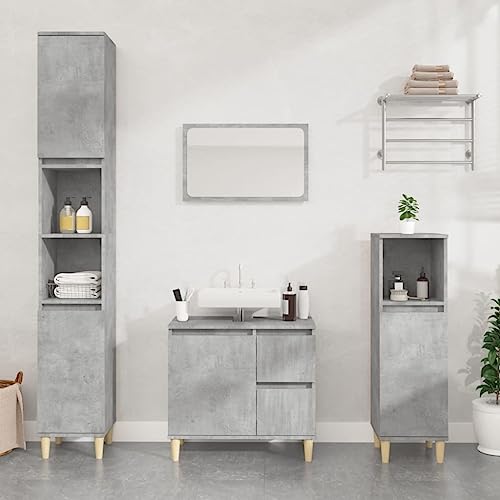Tino Tech Waschtisch Möbel Holzwerkstoff Badmöbel-Set Badschrank 3-TLG Unterschrank Hochschrank Waschtischunterschrank Aussehen Aufgeräumtes und Markantes Betongrau 65x33x60 cm von Tino Tech