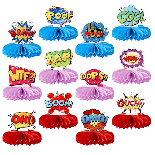 12stk Helden-Waben-Mittelstücke, Verschiedene Designs Helden-Geburtstagsparty-Dekorationen Lustig Helden-Tischaufsätze für Fotoautomaten-Requisiten Partys Geburtstage Zubehör von Tinoaly