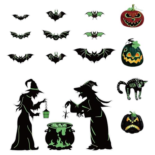 16 STK Halloween Automagnete, Leuchtende Halloween Autodeko Aufkleber Fledermaus Hexe Kürbis Katze Magnetische Aufkleber Leuchtend im Dunkeln für Kühlschrank Garagentor von Tinoaly