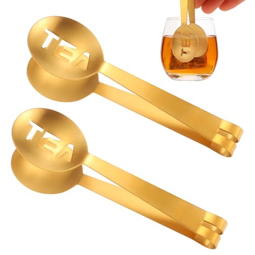 2 Stück Teebeutelpresse, Edelstahl Teelöffel für Losen Tee Runde Teebeutelpresse Teebeutelzange Teebeutelhalter Sieb für Teetrinker(Gold) von Tinoaly