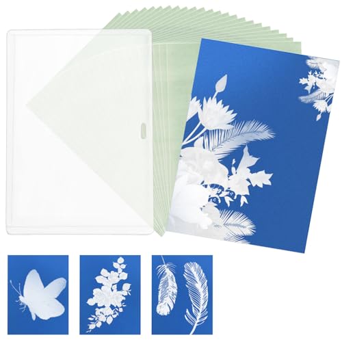 24 Blatt Sonnendruckpapier-Set, 14,8x10,5cm Cyanotypie-Papier mit Transparentem Ordner Hochempfindlich Natur Sonnendruckpapier für Kinder Erwachsene Kunsthandwerk DIY-Projekt von Tinoaly