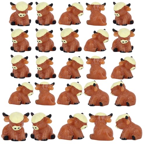 25 Stück Mini-Hochlandkuh-Figuren, Miniatur Hochlandkuh Statuen aus Kunstharz Tiere aus Kunstharz für DIY-Dekoration Zuhause Küche Garten Büro Schreibtisch Miniaturlandschaft von Tinoaly