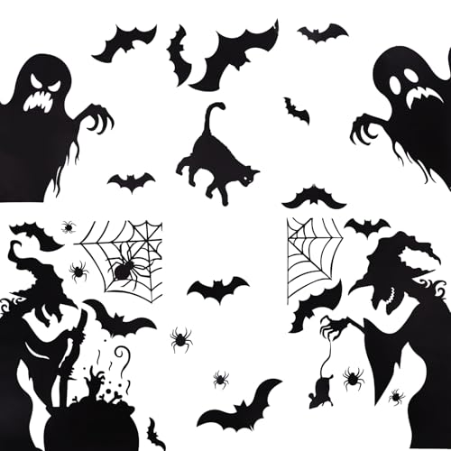 3stk Halloween-Fensteraufkleber mit Hexensilhouetten, Fledermäusen Mäusen Geistern Spinnen und Katzen PVC-Aufkleber für Glas Fenster Spiegel Partydekoration für Drinnen und Draußen 3stk Halloween-Fensteraufkleber mit Hexensilhouetten, Fledermäusen Mäusen Geistern Spinnen und Katzen PVC-Aufkleber für Glas Fenster Spiegel Partydekoration für Drinnen und Draußen von Tinoaly