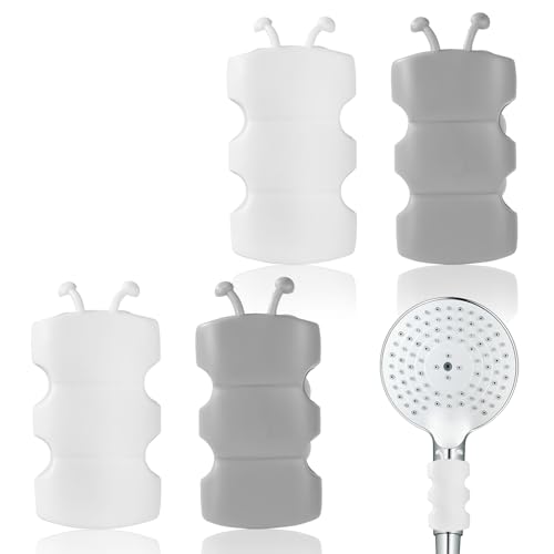 Tinoaly 4stk Silikon Duschkopfhalter mit Saugnapf, Universeller Duschkopfhalter, Wandmontiert, 1 Einstellung, Grau und Weiß von Tinoaly
