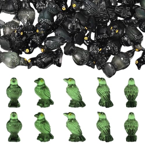 50 Miniatur Krähenfiguren, Kleine Schwarze Harzraben Winzige Harztiere Lustige Mini Heimdekorationsaccessoires für Die Halloween Szene im Haus und Kleines Gartenhandwerk von Tinoaly