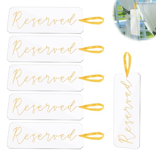 6stk Reserviert Schilder für Hochzeitsstühle, Acryl-Hängeschilder Reserviert mit Band für Hochzeiten Wichtige Ereignisse Restaurants Kirchenbänke Stühle (Gold) von Tinoaly
