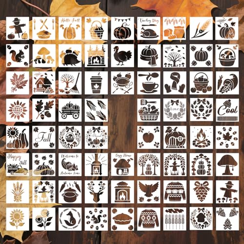 70 Stück Herbst Malschablonen, 7,5x7,5cm Thanksgiving Wiederverwendbare Herbstvorlagen für Heimwerkerarbeiten auf Holz Leinwand Stoff Wand Veranda Heimdekoration 70 Stück Herbst Malschablonen, 7,5x7,5cm Thanksgiving Wiederverwendbare Herbstvorlagen für Heimwerkerarbeiten auf Holz Leinwand Stoff Wand Veranda Heimdekoration von Tinoaly