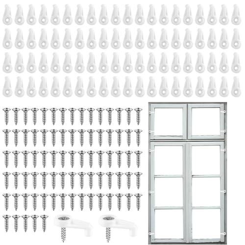 80 Stück Sturmfenster Glashalter Clips, Glastürhalter mit Metallschrauben Fliegengitter Halteklammern Befestigungsmaterial Set Winddichte Befestigungen für Fenster Türen Paneele (Weiß) von Tinoaly