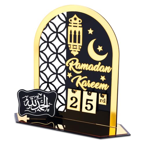 Ramadan-Kalender, Acryl Ramadan 30-Tage-Countdown-Kalender 2025 Ramadan-Adventskalender für Zuhause Muslimisches Fest Eid Mubarak Tischdekoration Familienparty-Zubehör (Schwarz, Gold) von Tinoaly