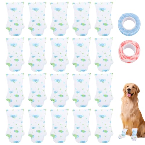 Tinoaly 20stk Einweg-Hundestiefel, Wasserdichter Pfotenschutz mit Verstellbarer Bandage Atmungsaktive Haustierstiefel für Mittelgroße Hunde und Katzen von Tinoaly