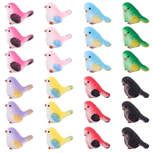 Tinoaly 24stk Mini Harz Vögel, Bunt Miniatur Vogel Figuren Dekorativ Winzige Tierstatuen für Puppenhaus Gartendekoration Landschaft DIY Bastelbedarf Kuchendekoration Topfpflanze von Tinoaly