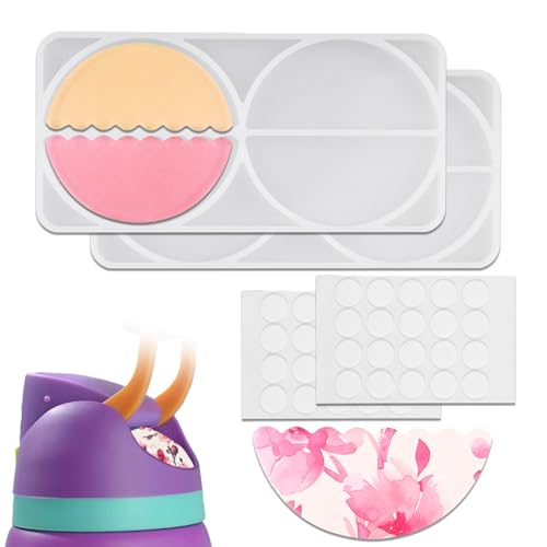 Tinoaly 2stk Namensschild-Harzform für Owala, 4 Mulden Silikon-Namensschild-Formen Epoxidharz mit 40stk Klebepunkten Namensschild DIY-Zubehör für Owala-Wasserflaschen 24oz 32oz 40oz von Tinoaly