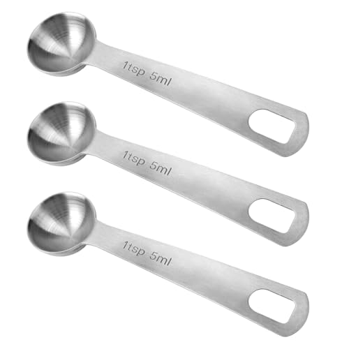 Tinoaly 3-Teiliger Messlöffel, 5 ml Edelstahl-Tafellöffel mit Aufhängeloch Präzise Skala Leicht zu Waschen Küchenhelfer zum Kochen Backen Kaffee Tee Gewürze von Tinoaly