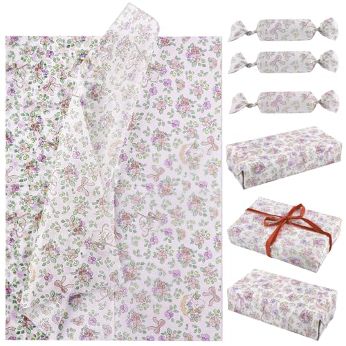 Tinoaly 30 Stk Katzen Geschenkpapier, 50x35cm Glattes Seidenpapier, Blumig mit Tierdruck, Lila, Allgemein von Tinoaly