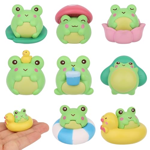Tinoaly 8stk Mini-Froschfiguren aus Kunstharz, Kleine Grüne Froschfiguren aus Kunstharz Niedliche Kleine Tierfiguren für Die Tischdekoration Im Haus Garten Landschaft (8 Stile) von Tinoaly