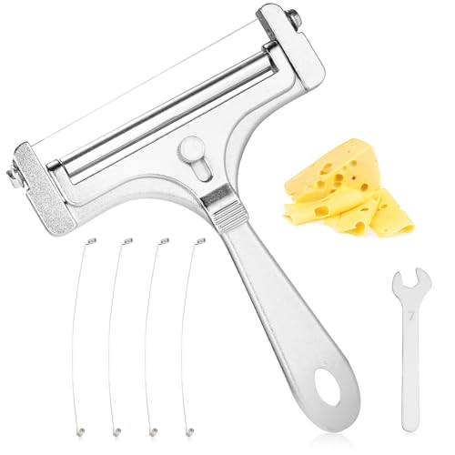Tinoaly Käsehobel Set, Verstellbare Stärke Hand Käsehobel aus Eisen mit 4 Zusätzlichen Drähten und Schlüssel Lebensmittelschneider für Butter Cheddar Mozzarella (Frosted Silver) von Tinoaly