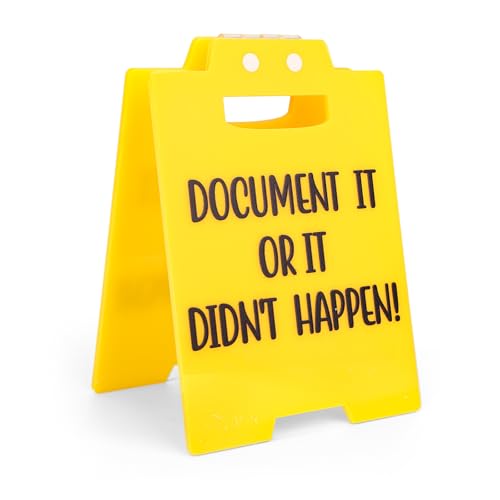 Tinoaly Schreibtischschild Document It Or It Didn't Happen, Lustiges Gelbes Warnschild aus Acryl fürs Büro Originelle Schreibtischdekoration für Bürokollegen von Tinoaly