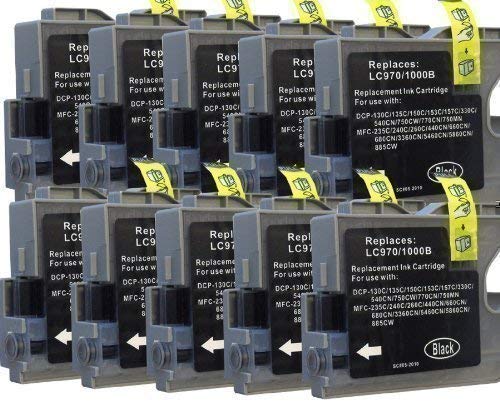 10 Druckerpatronen Tintenpatronen für Brother black (Schwarz) ersetzt LC970 LC1000 DCP-130C DCP-135C DCP-150C, DCP-330C DCP-350C DCP-357C DCP-540C DCP-560CN DCP-750CW DCP-770CW MFC-235C MFC-240C, MFC-260C MFC-440CN MFC-465CN MFC-660CN MFC-680CN MFC-845CW MFC-885CW MFC-3360CN MFC-5460CN MFC-5860CN von Tintenwunsch