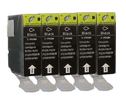 5 Tintenpatronen mit Chip für Canon Black PGI-5 BK Pixma IP3300 IP3500 IP4200 IP4200IP4300 IP4500 IP5200 IP5200 IP5300 IP6600 IP6700D MP500 MP510 MP520 MP530 MP610 MP800 MP810 MP830 MP970 IX4000 IX5000 MX700 MX850 Pro9000 Schwarz 5 Tintenpatronen mit Chip für Canon Black PGI-5 BK Pixma IP3300 IP3500 IP4200 IP4200IP4300 IP4500 IP5200 IP5200 IP5300 IP6600 IP6700D MP500 MP510 MP520 MP530 MP610 MP800 MP810 MP830 MP970 IX4000 IX5000 MX700 MX850 Pro9000 Schwarz von Tintenwunsch