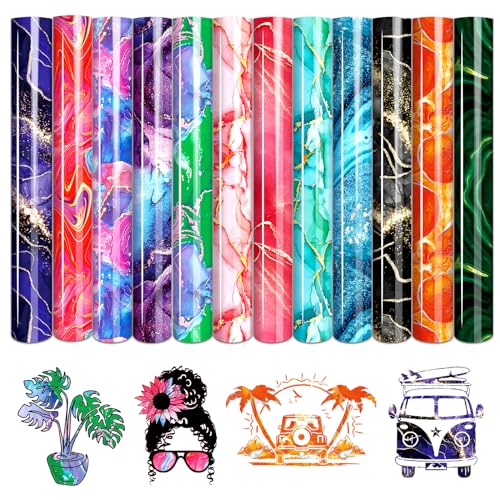 Tintnut Heat Transfer Vinyl Marmor Plotterfolie Textil,flexfolie plotter textil,12Pack 30cmx25cm von Tintnut