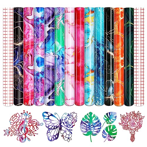Tintnut Vinylfolie Plotter, 12Pack 30cmx 25cm Marmor Plotterfolie Vinyl mit 2 Transferfolie Plotter für Cricut, und andere Plotter von Tintnut