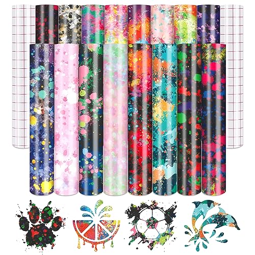 Tintnut Vinylfolie Plotter, 16Pack 30cmx 25cm Spritzer Plotterfolie Vinyl mit 2 Transferfolie Plotter für Cricut, und andere Plotter von Tintnut