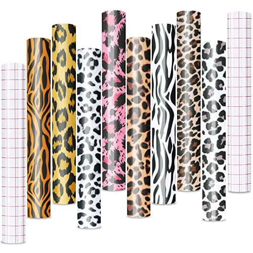 Tintnut Vinylfolie Plotter, 8Pack 30cmx 25cm Leopard Plotterfolie Vinyl mit 2 Transferfolie Plotter für Cricut, und andere Plotter von Tintnut