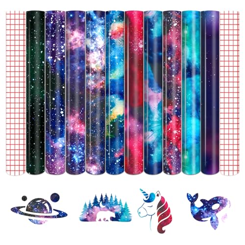Tintnut Vinylfolie Plotter,10Pack 30cmx 25cm Galaxis Plotterfolie Vinyl mit 2 Transferfolie Plotter für Cricut, und andere Plotter von Tintnut