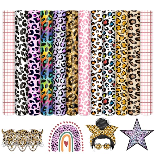Tintnut Vinylfolie Plotter,10Pack 30cmx 25cm Leopard Plotterfolie Vinyl mit 2 Transferfolie Plotter für Cricut, und andere Plotter von Tintnut