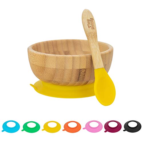 Tiny Dining Babynapf mit Saugnapf und Löffel - Gelb - Rutschfester Silikon-Entwöhnungsnapf für Kleinkinder, Silikonnapf für Babys, Kleinkinder, Kleinkinder und Kinder von Tiny Dining