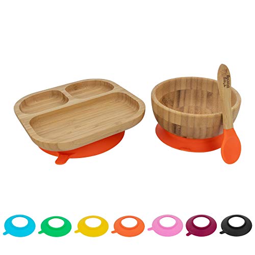 Tiny Dining Kinder Bamboo Geschirr Set - Teller, Schüssel, Löffel mit Aufenthalt Put Saug - Orange von Tiny Dining