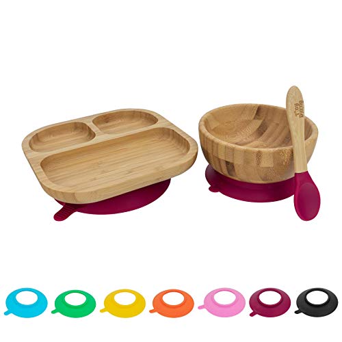 Tiny Dining Kinder Bamboo Geschirr Set - Teller, Schüssel, Löffel mit Aufenthalt Put Saug - Rot von Tiny Dining