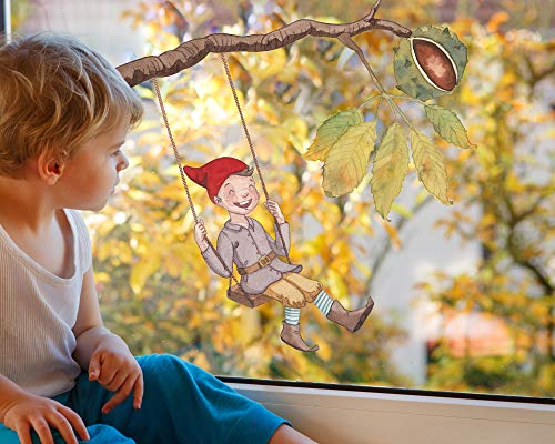 TinyFoxes Fensterbild Kastanienwichtel - selbstklebend und wiederverwendbar - Fensterbild für den Herbst - handgezeichnet von Kristin Franke von TinyFoxes KG