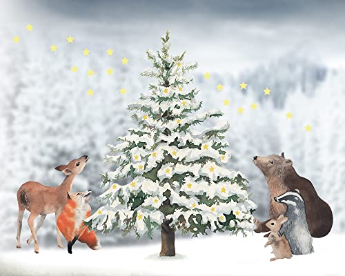 TinyFoxes Fensterbild Weihnachten im Wald - selbsthaftend und wiederverwendbar - Fensterbild Weihnachten - handgezeichnet von Kristin Franke, 30 x 40 cm von TinyFoxes
