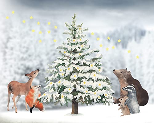 TinyFoxes Fensterbild Weihnachten im Wald - selbsthaftend und wiederverwendbar - handgezeichnet von Kristin Franke, 30 x 40 cm von TinyFoxes