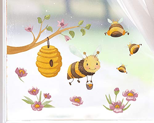 TinyFoxes Fensterbild Bienchen - selbstklebend und wiederverwendbar - Fensterbild Frühling - handgezeichnet von Kristin Franke von TinyFoxes