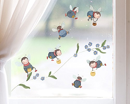 TinyFoxes Fenstebild Frühling - Fensterbild Hummeln aus 7 Teilen - selbstklebend und wiederverwendbar - handgezeichnet von Kristin Franke von TinyFoxes