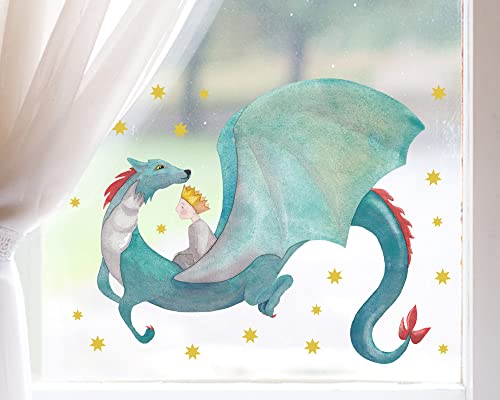 TinyFoxes Fensterbild Drache und kleiner König - selbstklebend und wiederverwendbar - Fensterbild - märchenhafte Motive für das Kinderzimmer - handgemalt von Kristin Kranke- von TinyFoxes
