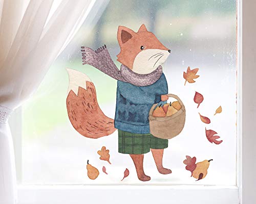 TinyFoxes Fensterbild Herbst - Fensterbild Fuchs auf Wanderschaft - selbstklebend und wiederverwendbar - handgezeichnet von Kristin Franke von TinyFoxes