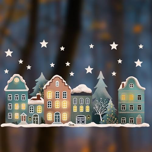 TinyFoxes Fensterbild Häuser - Klein - weihnachtliche Fensterdeko - statisch haftend und wiederverwendbar - hangezeichnetes Motiv - von Kristin Franke von TinyFoxes