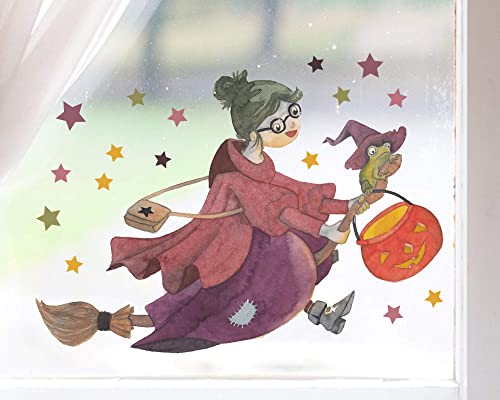TinyFoxes Fensterbild Hexe - selbstklebend und wiederverwendbar - Fensterbild Halloween - handgezeichnet von Kristin Franke von TinyFoxes