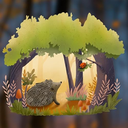 TinyFoxes Fensterbild Igel im Herbst - herbstliche Fensterdeko für das Kinderzimmer - statisch haftend und wiederverwendbar - handgezeichnete Motive - von Kristin Franke von TinyFoxes
