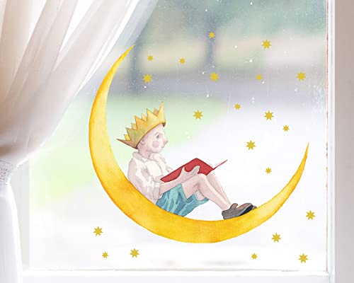 TinyFoxes Fensterbild Kleiner König im Mond - Selbstklebende und Wiederverwendbare Fensterdeko - märchenhafte Motive für das Kinderzimmer - handgezeichnet von Kristin Franke von Tinyfoxes