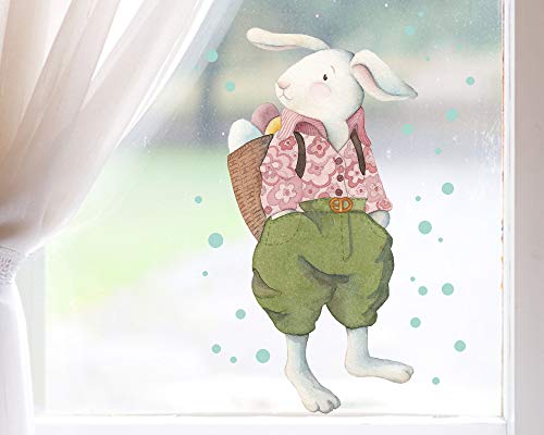 TinyFoxes Fensterbild Osterhase mit Korb - selbstklebend und wiederverwendbar - Fensterbild für Ostern - handgezeichnet von Kristin Franke von TinyFoxes