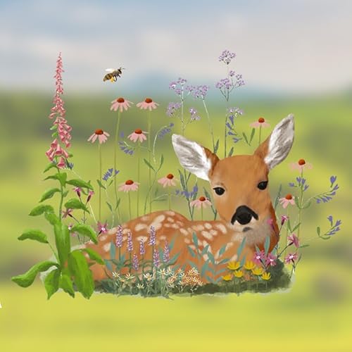 TinyFoxes Fensterbild Rehkitz Blumen - schöne Frühlingsdekoration für das Fenster - wiederverwendbar und statsich haftende Folie - handgezeichnetet Motive - von Kristin Franke von TinyFoxes